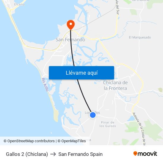 Gallos 2 (Chiclana) to San Fernando Spain map