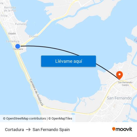 Cortadura to San Fernando Spain map