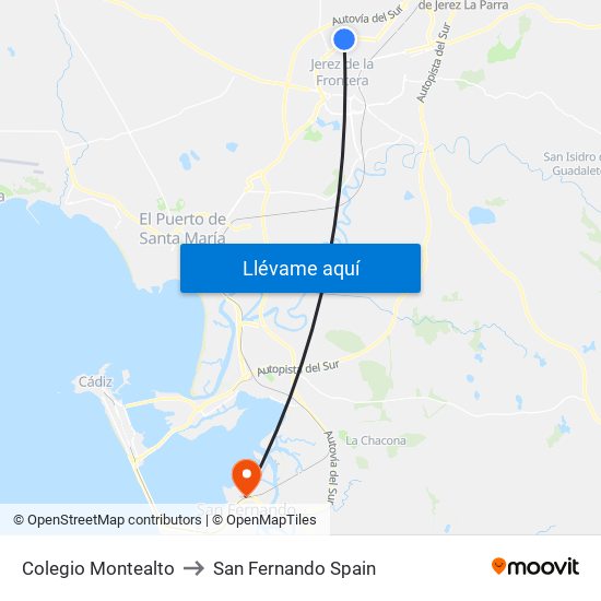 Colegio Montealto to San Fernando Spain map