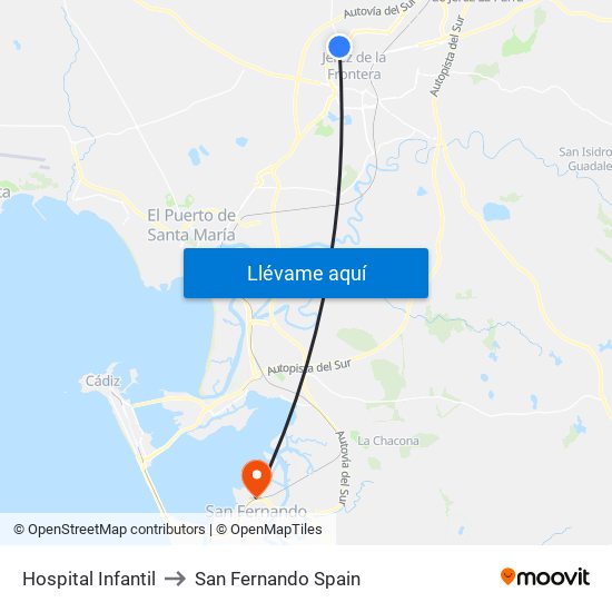 Hospital Infantil to San Fernando Spain map