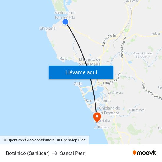 Botánico (Sanlúcar) to Sancti Petri map