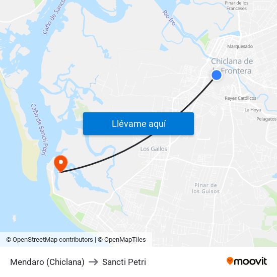 Mendaro (Chiclana) to Sancti Petri map