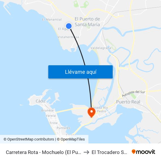 Carretera Rota - Mochuelo (El Puerto) to El Trocadero Spain map