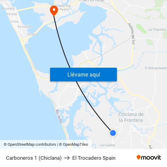 Carboneros 1 (Chiclana) to El Trocadero Spain map