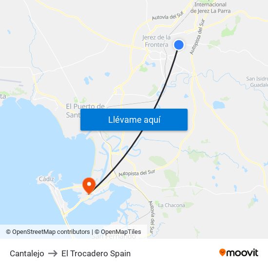 Cantalejo to El Trocadero Spain map