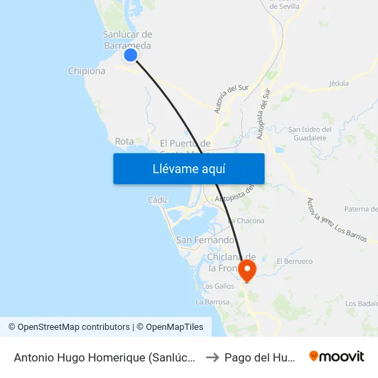Antonio Hugo Homerique (Sanlúcar) to Pago del Humo map