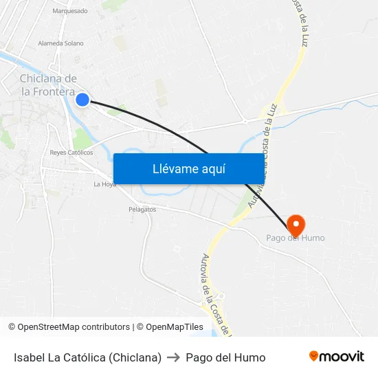 Isabel La Católica (Chiclana) to Pago del Humo map