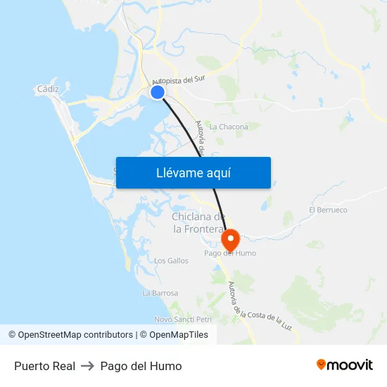 Puerto Real to Pago del Humo map