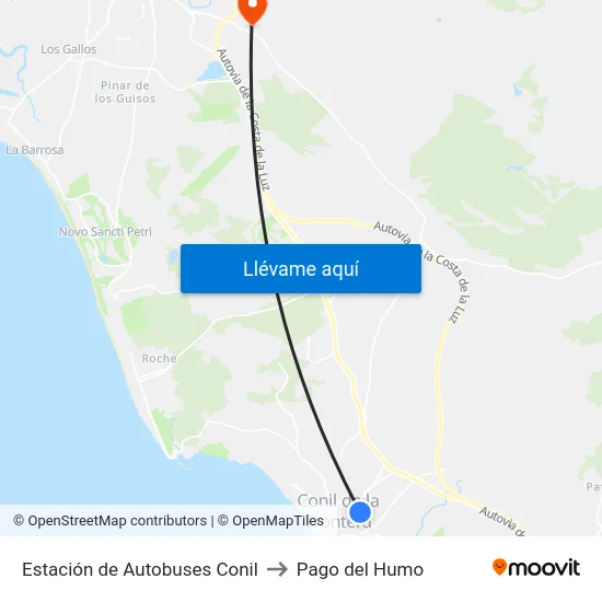 Estación de Autobuses Conil to Pago del Humo map