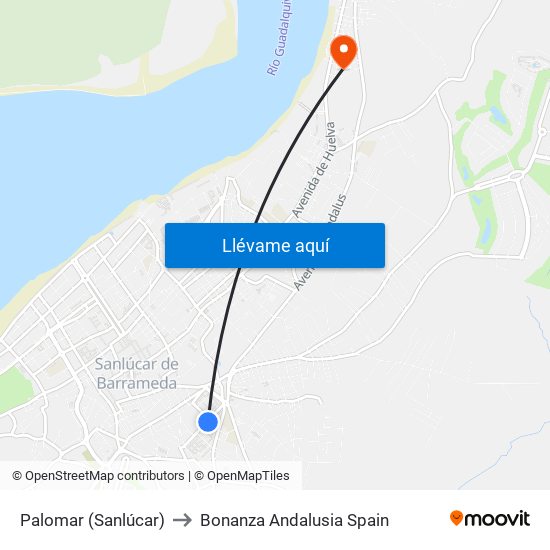 Palomar (Sanlúcar) to Bonanza Andalusia Spain map