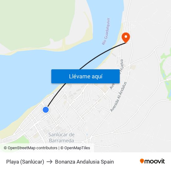 Playa (Sanlúcar) to Bonanza Andalusia Spain map