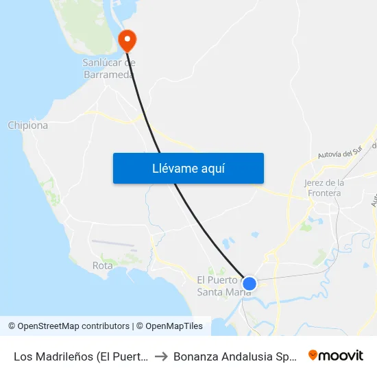 Los Madrileños (El Puerto) to Bonanza Andalusia Spain map
