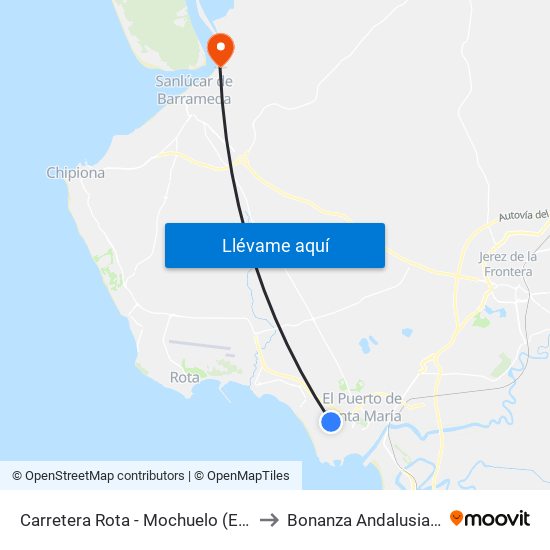 Carretera Rota - Mochuelo (El Puerto) to Bonanza Andalusia Spain map