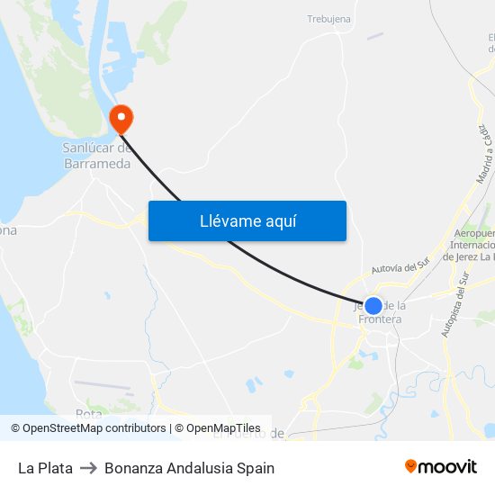 La Plata to Bonanza Andalusia Spain map