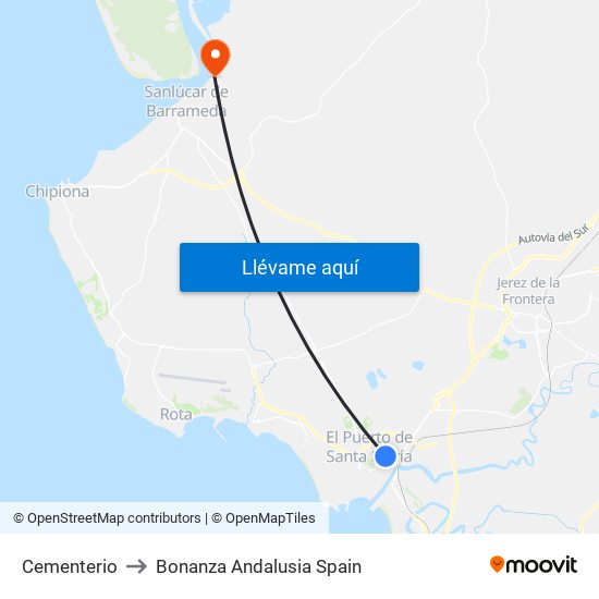 Cementerio to Bonanza Andalusia Spain map