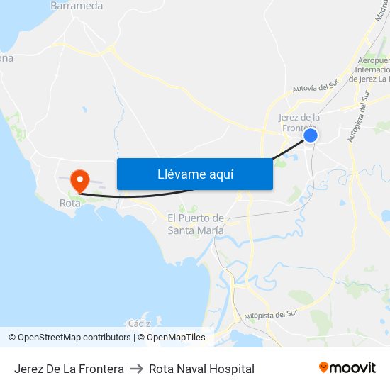 Jerez De La Frontera to Rota Naval Hospital map