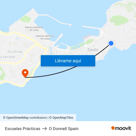 Escuelas Prácticas to O Donnell Spain map