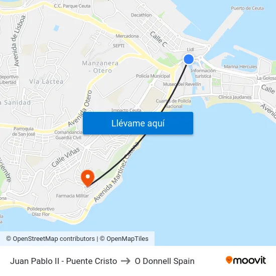 Juan Pablo II - Puente Cristo to O Donnell Spain map