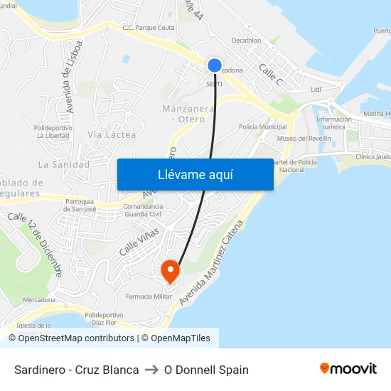 Sardinero - Cruz Blanca to O Donnell Spain map