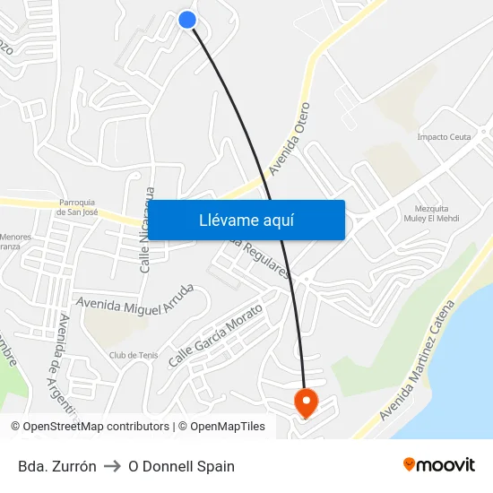 Bda. Zurrón to O Donnell Spain map