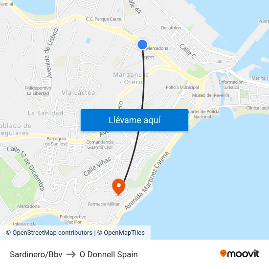 Sardinero/Bbv to O Donnell Spain map