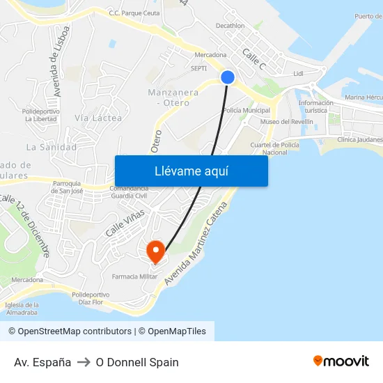 Av. España to O Donnell Spain map