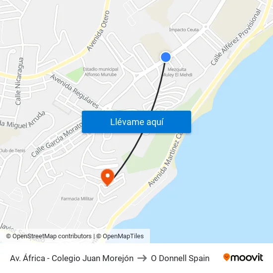 Av. África - Colegio Juan Morejón to O Donnell Spain map