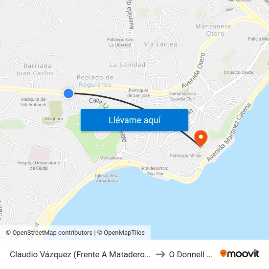 Claudio Vázquez (Frente A Matadero Municipal) to O Donnell Spain map