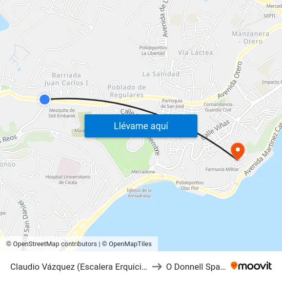 Claudio Vázquez (Escalera Erquicia) to O Donnell Spain map