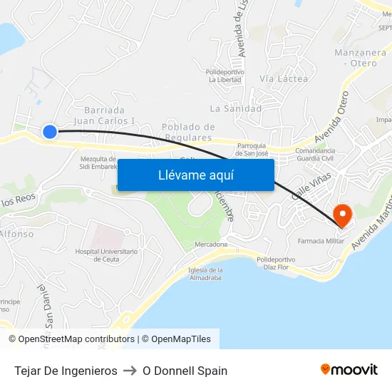 Tejar De Ingenieros to O Donnell Spain map