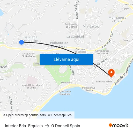 Interior Bda. Erquicia to O Donnell Spain map