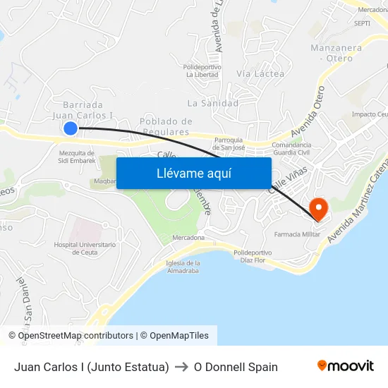 Juan Carlos I (Junto Estatua) to O Donnell Spain map