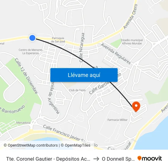 Tte. Coronel Gautier - Depósitos Acemsa to O Donnell Spain map