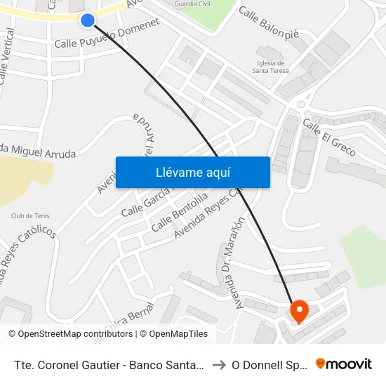 Tte. Coronel Gautier - Banco Santander to O Donnell Spain map