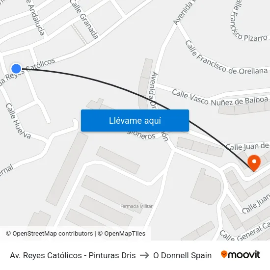 Av. Reyes Católicos - Pinturas Dris to O Donnell Spain map