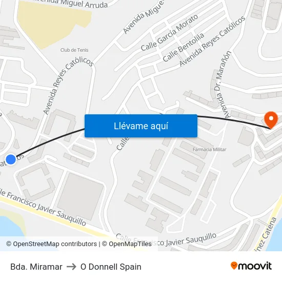 Bda. Miramar to O Donnell Spain map