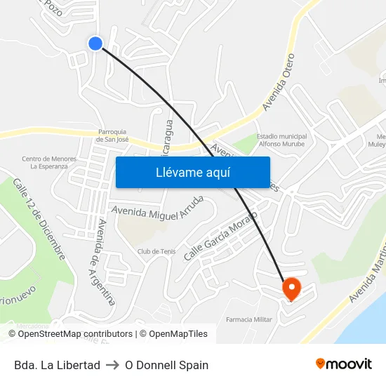 Bda. La Libertad to O Donnell Spain map