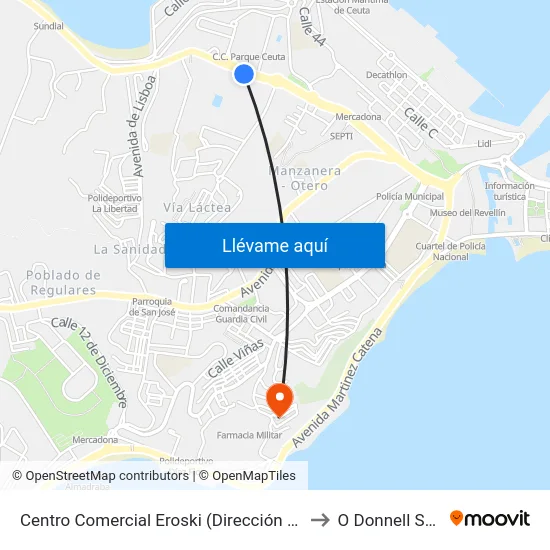 Centro Comercial Eroski (Dirección Centro) to O Donnell Spain map