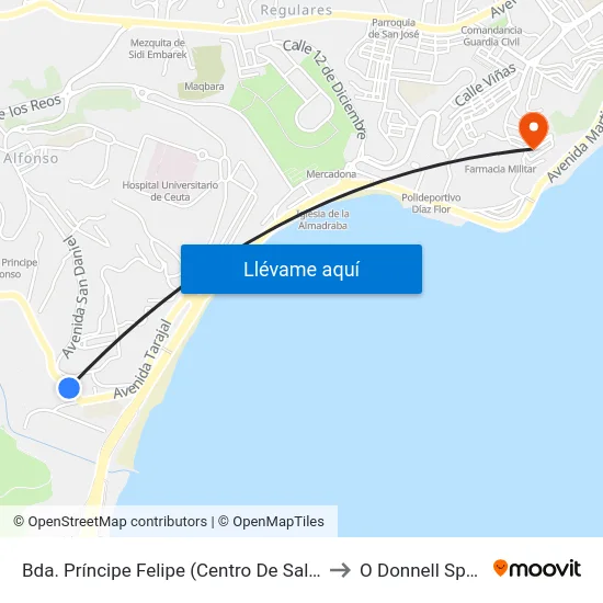 Bda. Príncipe Felipe (Centro De Salud) to O Donnell Spain map
