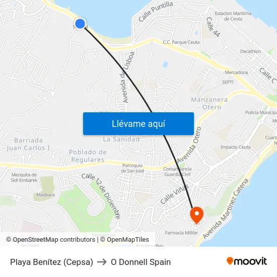 Playa Benítez (Cepsa) to O Donnell Spain map