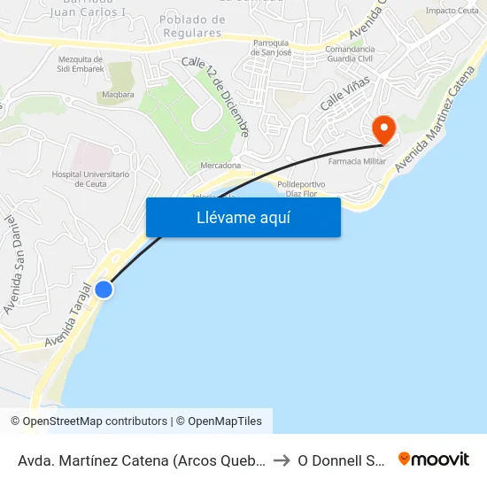 Avda. Martínez Catena (Arcos Quebrados) to O Donnell Spain map