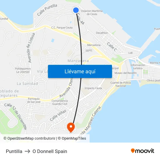 Puntilla to O Donnell Spain map