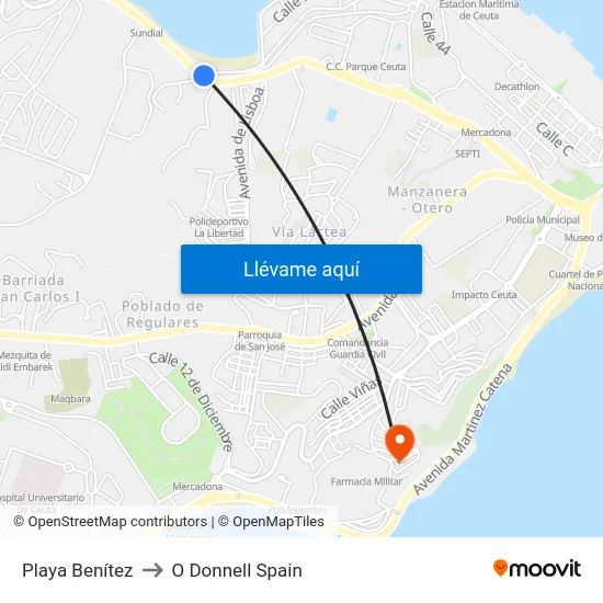 Playa Benítez to O Donnell Spain map