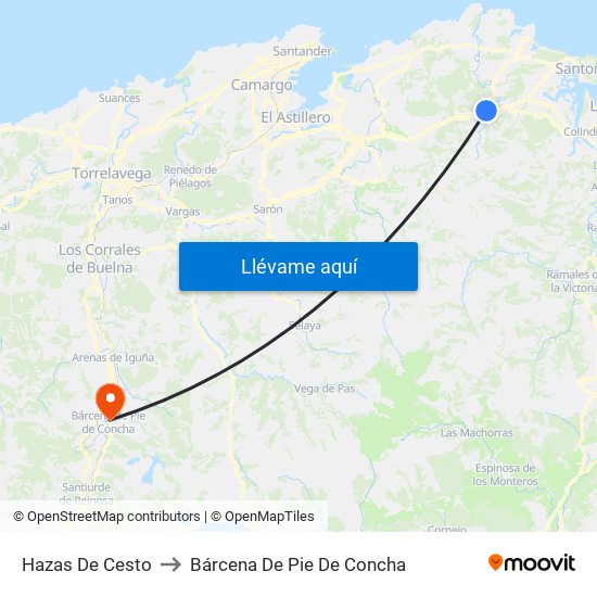 Hazas De Cesto to Bárcena De Pie De Concha map