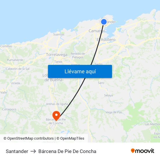 Santander to Bárcena De Pie De Concha map
