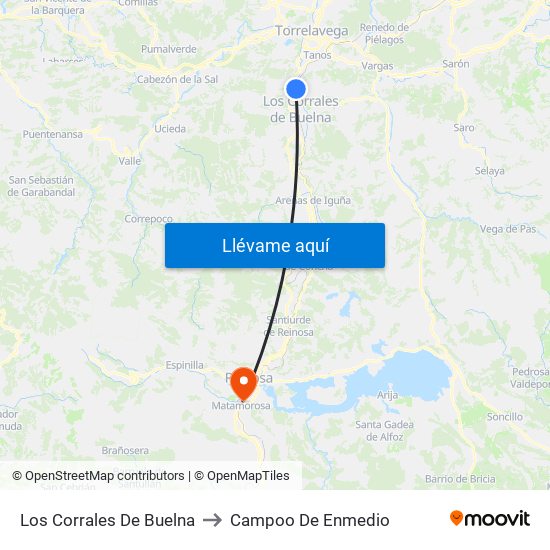 Los Corrales De Buelna to Campoo De Enmedio map