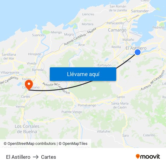 El Astillero to Cartes map