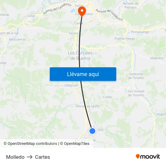 Molledo to Cartes map