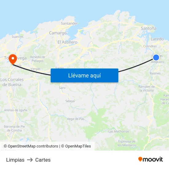 Limpias to Cartes map