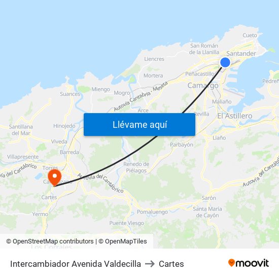 Intercambiador Avenida Valdecilla to Cartes map